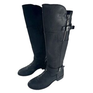 Guess Riding Boots Black Leather Moto Biker Grunge Indie Edgy Y2K Engineer 6.5